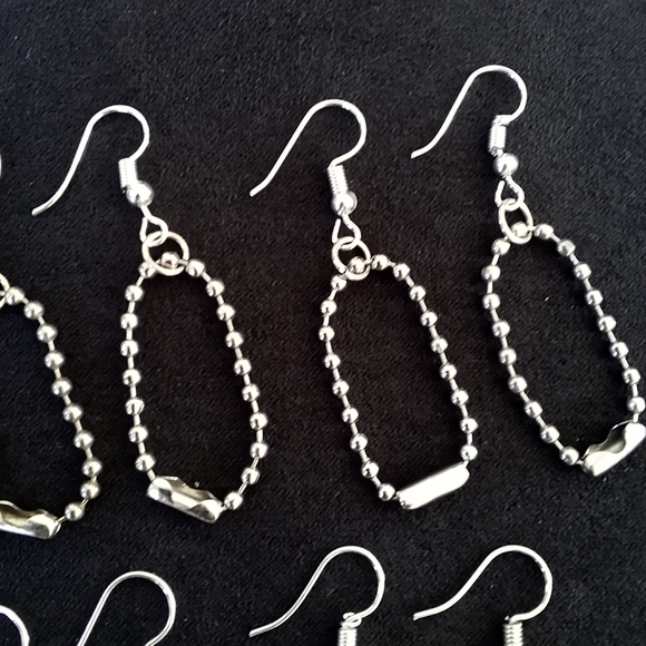Bundle of 5 Pairs Repurposed Silvertone Ball Chain Earrings - Picture 2 of 2